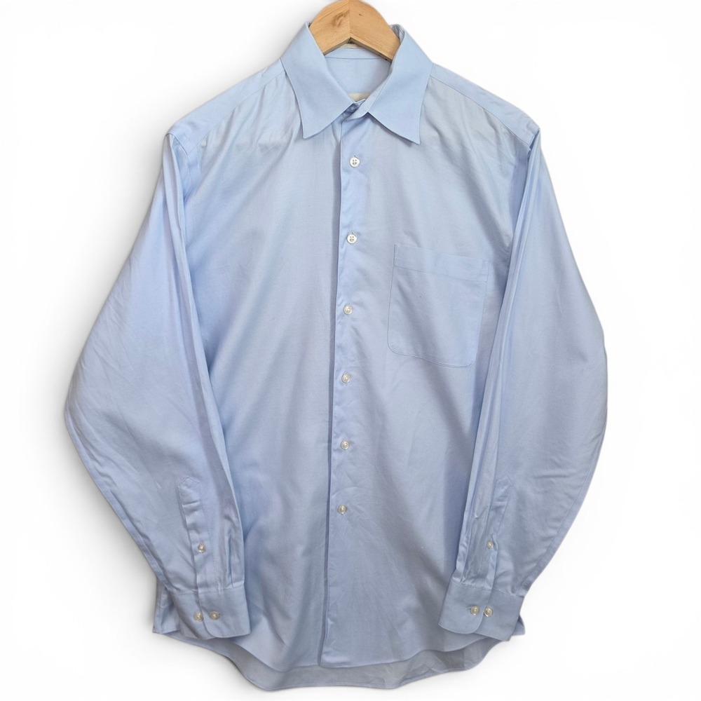 Pronto Uomo Dress Shirt Mens 14.5 32/33 Blue Button 80s 2‎ Ply Perfect Twill